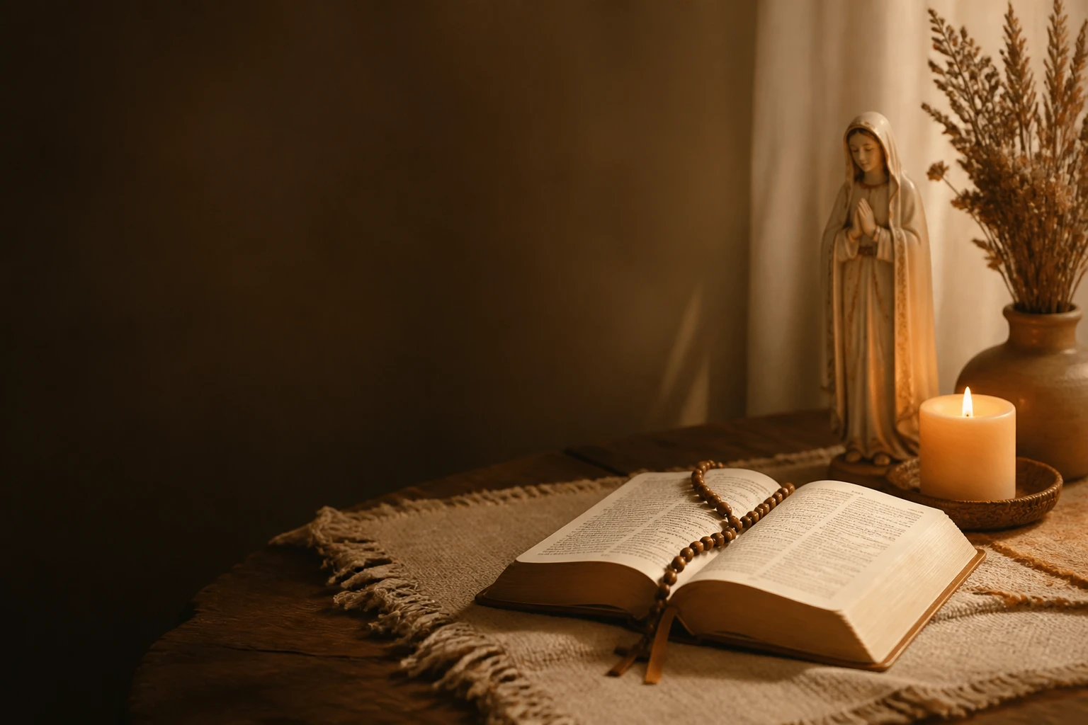 mesa de oração com livro e vela
